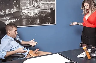Naked sex of the busty office girl and co-worker ends with creampie