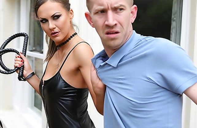 Stunning pornstar in tight black dress gives naked pleasure to Brit