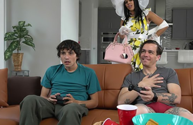 Playful stepmom lures her son's naked buddy into pounding her ass