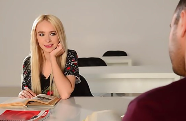 Blonde with tattooed hand expresses a wish to suck stud's naked cock