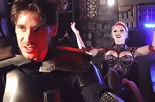 Spaceship commander leaves the post to fuck busty temptress' naked pussy
