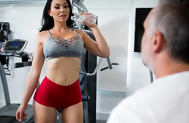 Stunning brunette needs her fitness coach's naked cock for anal exercise