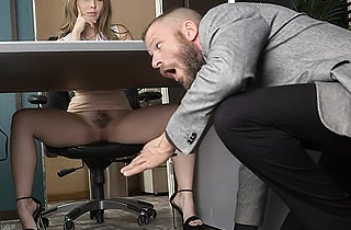Stud needs a job and his busty naked boss is ready for a compromise