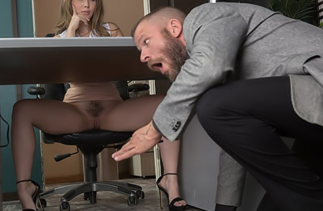 Stud needs a job and his busty naked boss is ready for a compromise