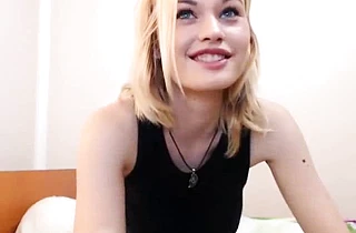 Blue-eyed sexy beauty shows herself naked before rubbing her clit