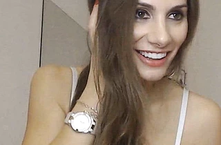 Hot teen in white lingerie is almost naked fucking herself for fans