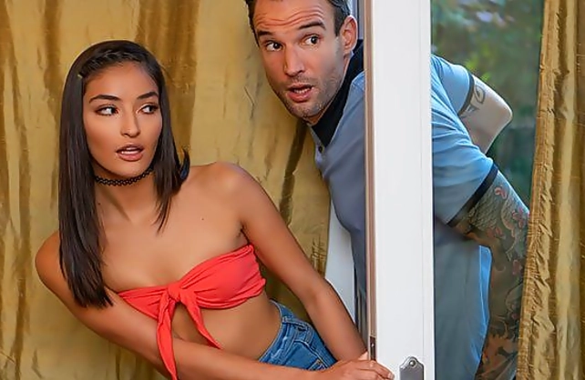 Naked girl hides her lover from strict dad for beautiful fucking