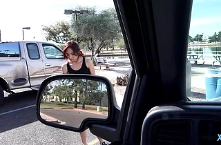 After workout naked girl gets into car and gives beautiful slit to driver