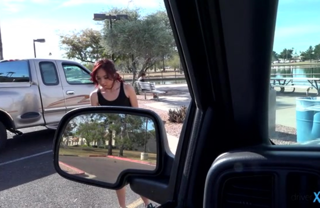 After workout naked girl gets into car and gives beautiful slit to driver