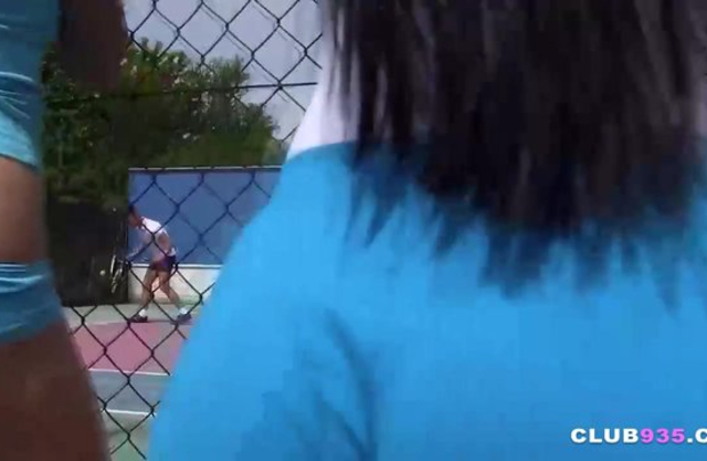 Tennis players end hot game and have group sex with four naked girls