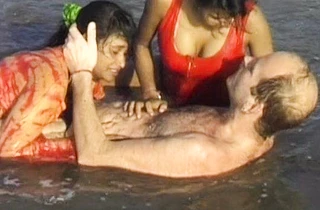 Man saved by two sexy Indian naked girls who give him blowjob in tent