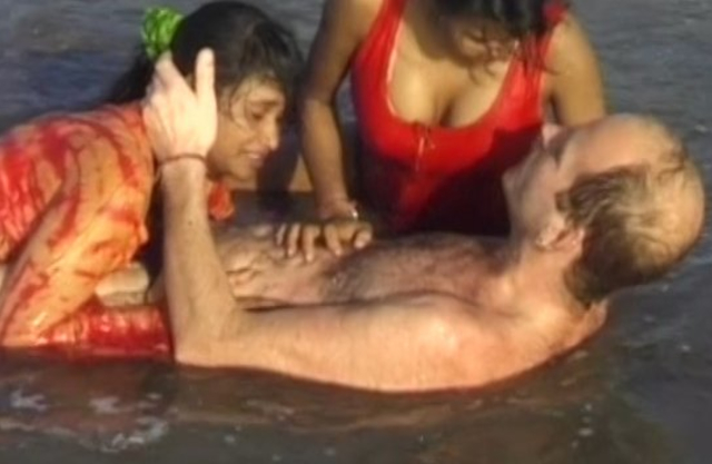 Man saved by two sexy Indian naked girls who give him blowjob in tent