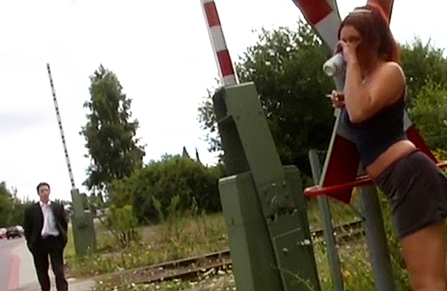 Guy meets sexy hooker on street and fucks naked girl in the backyard