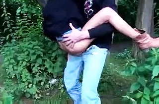 Skinny beautiful MILF rides cock in forest like one young naked girl