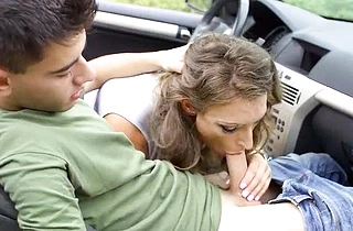 Boy fucks hot MILF in her cabrio while dreaming about naked girls