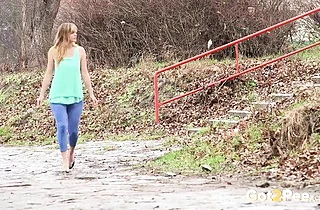 Lovely naked girl finds quiet spot and takes piss in beautiful video