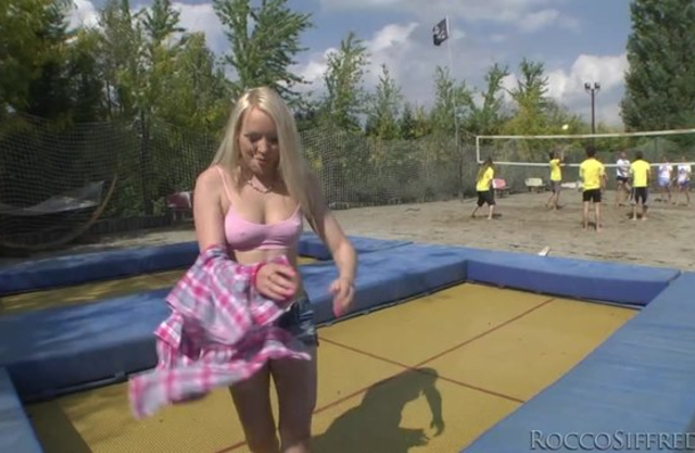 Volleyball players punish sexy naked girl by hardcore outdoor fuck