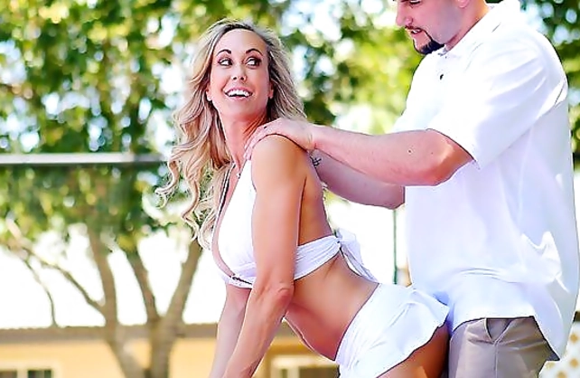Bald tennis coach is lucky to fuck naked girl with sexy big chest