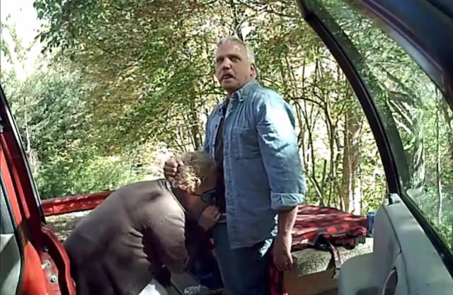 Grey-haired man fucks naked girl after hot cocksucking on camera