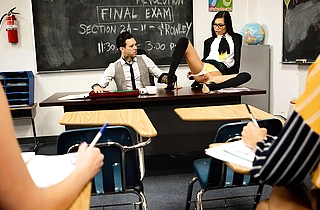 Nerdy college girl has sex with her post-grad supervisor right in the classroom
