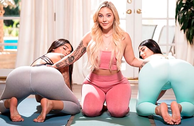Lesbian Yoga Sluts Carolina and Violet Get Hands-On with Horny Kali