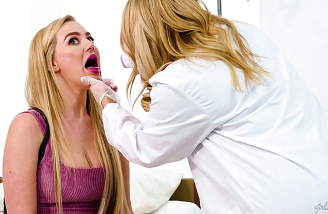 Mischievous Teen Blake Blossom's Wild Lesbian Tryst with Busty Nurse Candice Dare