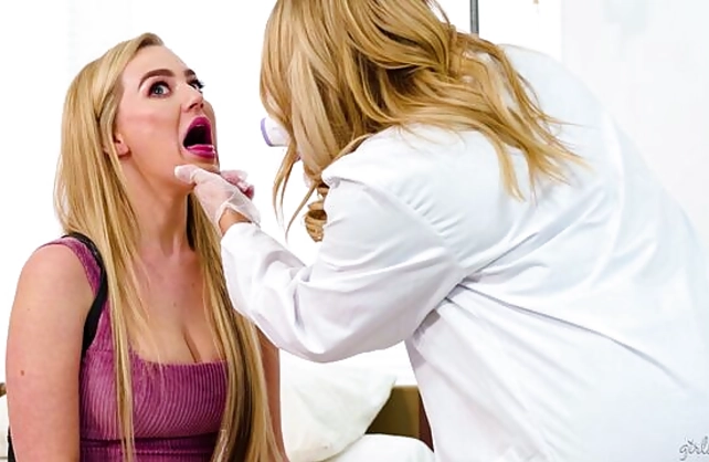 Mischievous Teen Blake Blossom's Wild Lesbian Tryst with Busty Nurse Candice Dare