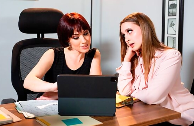 Horny Lesbian Assistant Seduces Busty Boss for Hot Office Sex
