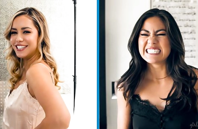 Busty babes Alina and Kendra passionately lick and grind pussies
