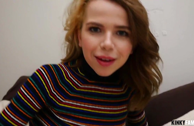 Young slut girl with a pretty face sucks her boyfriend's huge cock in pov