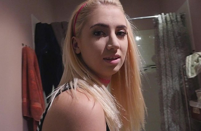 Spoiled slut girl with blond hair boasts of her sucking skills in a pov video