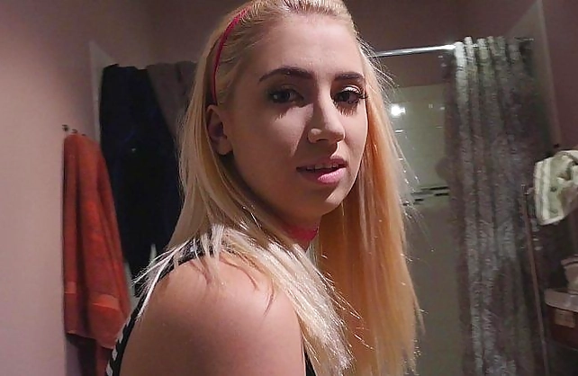 Spoiled slut girl with blond hair boasts of her sucking skills in a pov video