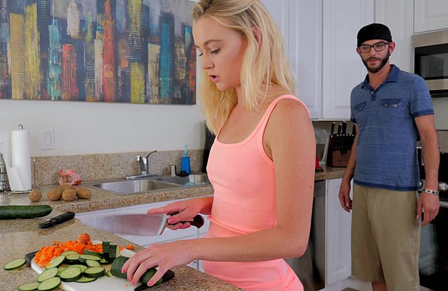Horny step brother leaves his naughty sis to suck and ride his big tool
