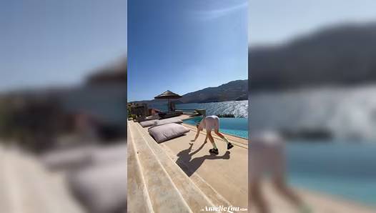 Sweet gal flaunts perfect naked figure during her exercise routine