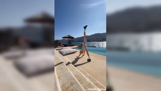 Sweet gal flaunts perfect naked figure during her exercise routine