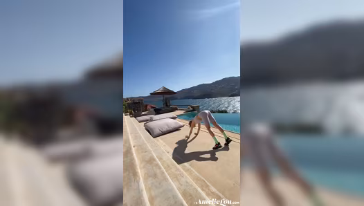 Sweet gal flaunts perfect naked figure during her exercise routine