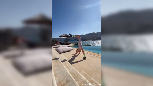Sweet gal flaunts perfect naked figure during her exercise routine