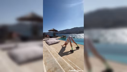 Sweet gal flaunts perfect naked figure during her exercise routine