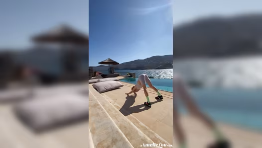 Sweet gal flaunts perfect naked figure during her exercise routine