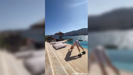 Sweet gal flaunts perfect naked figure during her exercise routine