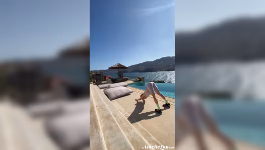 Sweet gal flaunts perfect naked figure during her exercise routine