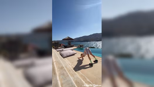 Sweet gal flaunts perfect naked figure during her exercise routine