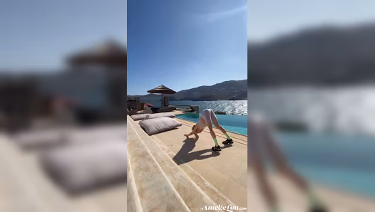 Sweet gal flaunts perfect naked figure during her exercise routine