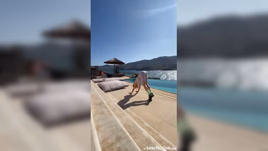 Sweet gal flaunts perfect naked figure during her exercise routine