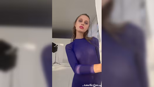 Brunette beauty naked under her sexy dress