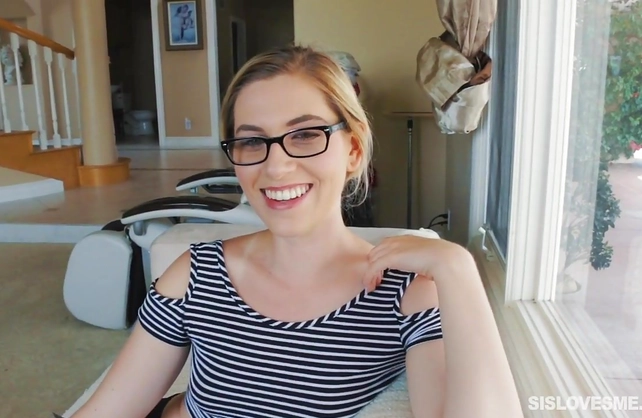 Appealing blonde with sexy glasses, amazing nude blowjob in POV