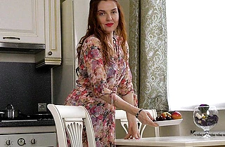 Redhead naked girl masturbating on the table will make your dick hard as a rock