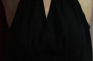 Naked girl chokes herself and orgasms while masturbating in her room