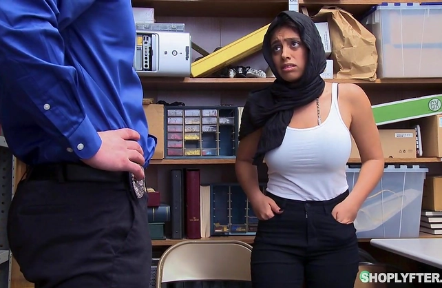 Cute shoplifter naked girl in hijab gets it