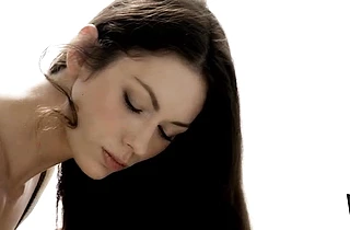 Brunette model keeps her stockings on when trying a big dick down the ass
